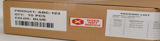 Kartons, die nicht mit Kennzeichnung oder Packliste übereinstimmen